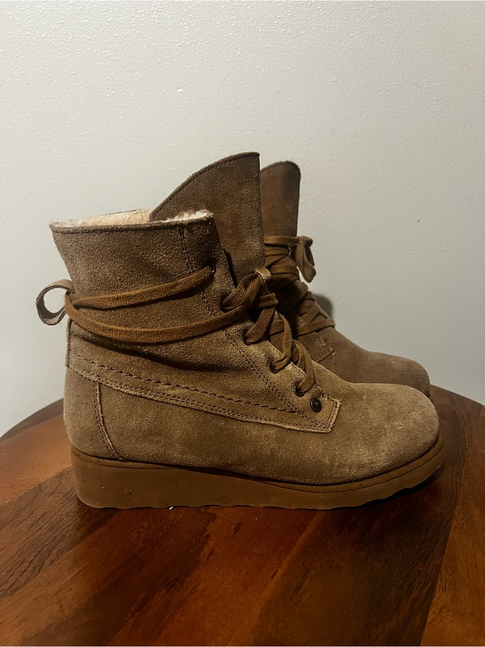 BearPaw Brown Suede Ankle Boots with Treaded Rubber Sole - Picture 2 of 4